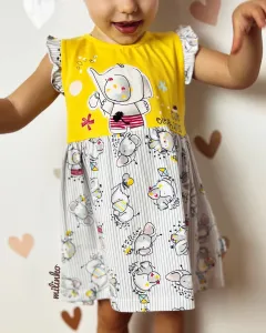 Kislány nyári ruha- Cuki sárga elefánt Méret: 74 (6-9hó)