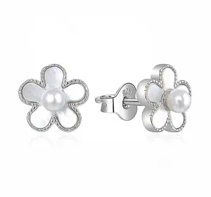 MOISS Gyönyörű ezüst fülbevaló gyöngyökkel Virágok E0002568