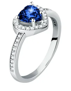 Morellato Csillogó ezüst Szív gyűrű kék cirkónium kövekkel Tesori SAVB150 56 mm