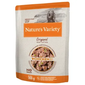 8x300g Nature's Variety Original Paté No Grain Medium/Maxi Adult csirke nedves kutyatáp 6+2 ingyen akcióban