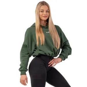 Loose Fit Iconic Crop Dark Green női kapucnis pulóver - NEBBIA