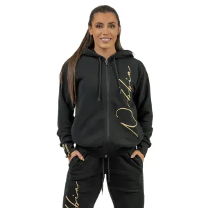 Női sportos melegítőfelső kapucnival Nebbia INTENSE Signature 845  fekete/arany  XS
