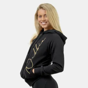 Női sportos melegítőfelső kapucnival Nebbia INTENSE Signature 845  fekete/arany  S