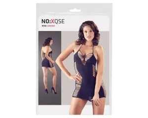 NO:XQSE - oldalhálós, nyakpántos ruha tangával - fekete (S-L)