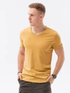 Sima mustár színű melírozott hatású póló S1369