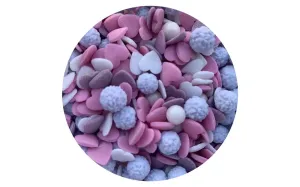 Cukros dekorációs keverék Szívek, gömbök és mimózák - Lila és rózsaszín - 50 g - Ostatní