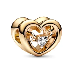 PANDORA aranyozott Sugárzó szív és lebegő kő charm #390611