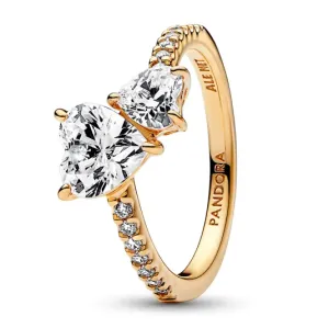 PANDORA aranyozott Dupla szív szikrázó gyűrű  gyűrű 161198C01