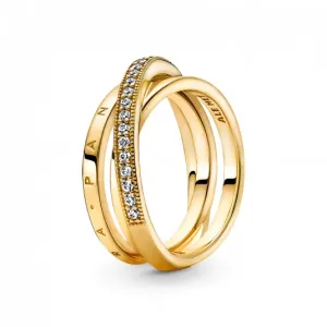 PANDORA aranyozott Összefonódó pavé karikagyűrű  gyűrű 169057C01