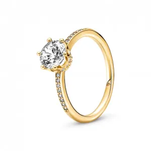 PANDORA aranyozott Ragyogó áttetsző korona szoliter gyűrű  gyűrű 168289C01 #731839