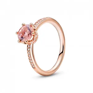 PANDORA aranyozott Ragyogó rózsaszín korona szoliter gyűrű  gyűrű 188289C01 #379711