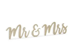 Fából készült Mr & Mrs tábla - arany, 50 x 10 cm - PartyDeco