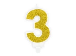 Arany születésnapi gyertya 3, 7 cm - PartyDeco