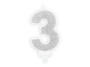Ezüst születésnapi gyertya 3, 7 cm - PartyDeco