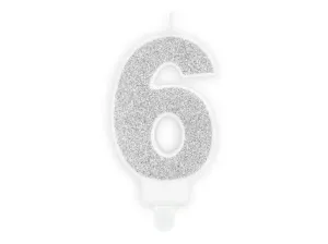 Ezüst születésnapi gyertya 6, 7 cm - PartyDeco