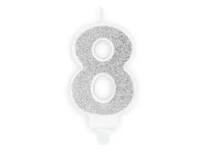 Ezüst születésnapi gyertya 8, 7 cm - PartyDeco