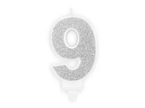 Ezüst születésnapi gyertya 9, 7 cm - PartyDeco