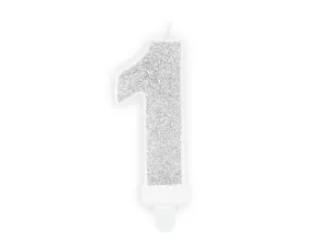 Születésnapi gyertya 1, ezüst, 7 cm - PartyDeco