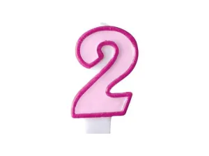 Rózsaszín születésnapi gyertya 2, 7 cm - PartyDeco