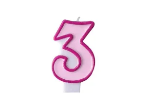 Rózsaszín születésnapi gyertya 3, 7 cm - PartyDeco