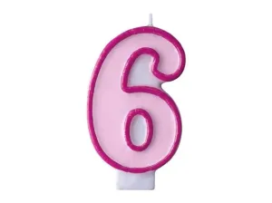Rózsaszín születésnapi gyertya 6, 7 cm - PartyDeco