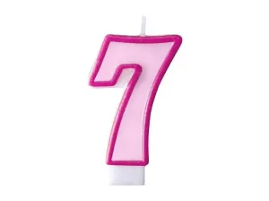Rózsaszín születésnapi gyertya 7, 7 cm - PartyDeco