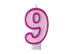 Rózsaszín születésnapi gyertya 9, 7 cm - PartyDeco