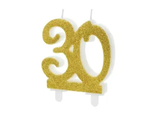 Születésnapi gyertya 30, ARANY - 7,5 cm - PartyDeco