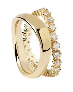PDPAOLA Bájos aranyozott gyűrű átlátszó cirkónium kövekkel MOTION gold ring AN01-463 56 mm