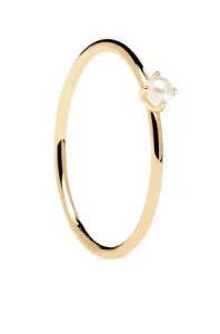 PDPAOLA Elegáns, aranyozott gyűrű gyönggyel Solitary Pearl Essentials AN01-160 52 mm