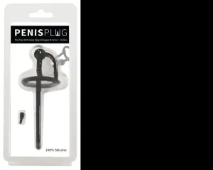 Penisplug - szilikon húgycsőtágító makkgyűrűvel (0,6mm) - fekete