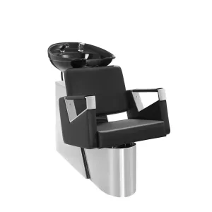 Fodrász fejmosó fotellel - 600x505 mm - Fekete - rozsdamentes acél alap | physa