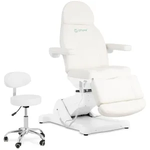 Kozmetikai ágy - elektromos - gurulós székkel - 350 W - max. 150 kg egyenként - fehér | physa