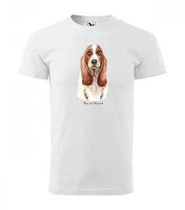Egyedi férfi pamut póló Basset kutyus nyomtatással M Fehér