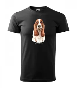 Egyedi férfi pamut póló Basset kutyus nyomtatással S Fekete