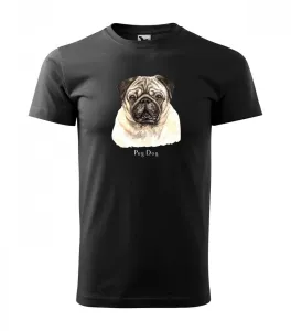 Férfi pamut póló Mopsz kutyus nyomtatással Fekete 3XL