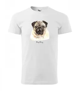 Férfi pamut póló Mopsz kutyus nyomtatással XL Fehér