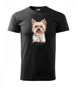 Kiváló minőségű pamut férfi póló yorkshire terrier kutyával nyomtatva 3XL Fekete
