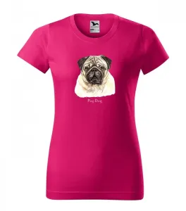 Női pamut póló Mopsz kutyus nyomtatással M Rózsaszín