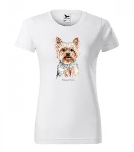 Női pamut póló yorkshire terrier kutyával nyomtatva M Fehér