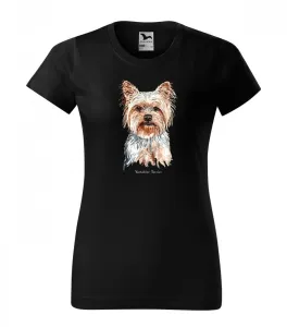 Női pamut póló yorkshire terrier kutyával nyomtatva XL Fekete