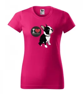 Stílusos női póló nyomtatással Boston terrier szerelmeseinek S Rózsaszín