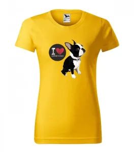 Stílusos női póló nyomtatással Boston terrier szerelmeseinek S Sárga