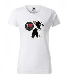 Stílusos női póló nyomtatással Boston terrier szerelmeseinek XL Fehér