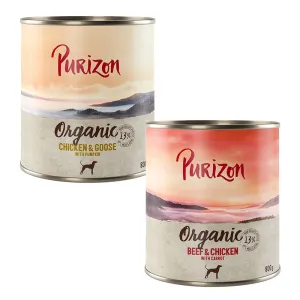 12x800g Purizon Organic nedves kutyatáp- Vegyes csomag: 6 x csirke & liba, 6 x marha & csirke