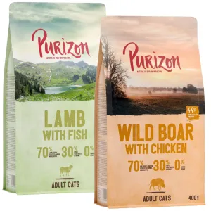 2x400g Purizon száraz macskatáp vegyes próbacsomagban-Bárány & hal + vaddisznó & csirke