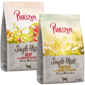 2x400g Purizon száraz macskatáp vegyes próbacsomagban- Single Meat csirke & kamillavirág + marha & hibiszkuszvirág
