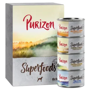 6x140g Purizon Superfoods nedves kutyatáp Vegyes csomag (2xcsirke, 2xtonhal, 1xvaddisznó 1xvad)