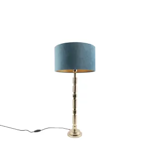 Art Deco asztali lámpa arany bársony árnyalatú kék 35 cm - Torre