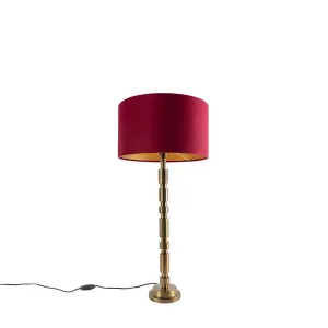 Art Deco asztali lámpa bronz 35 cm bársony árnyalatú vörös - Torre